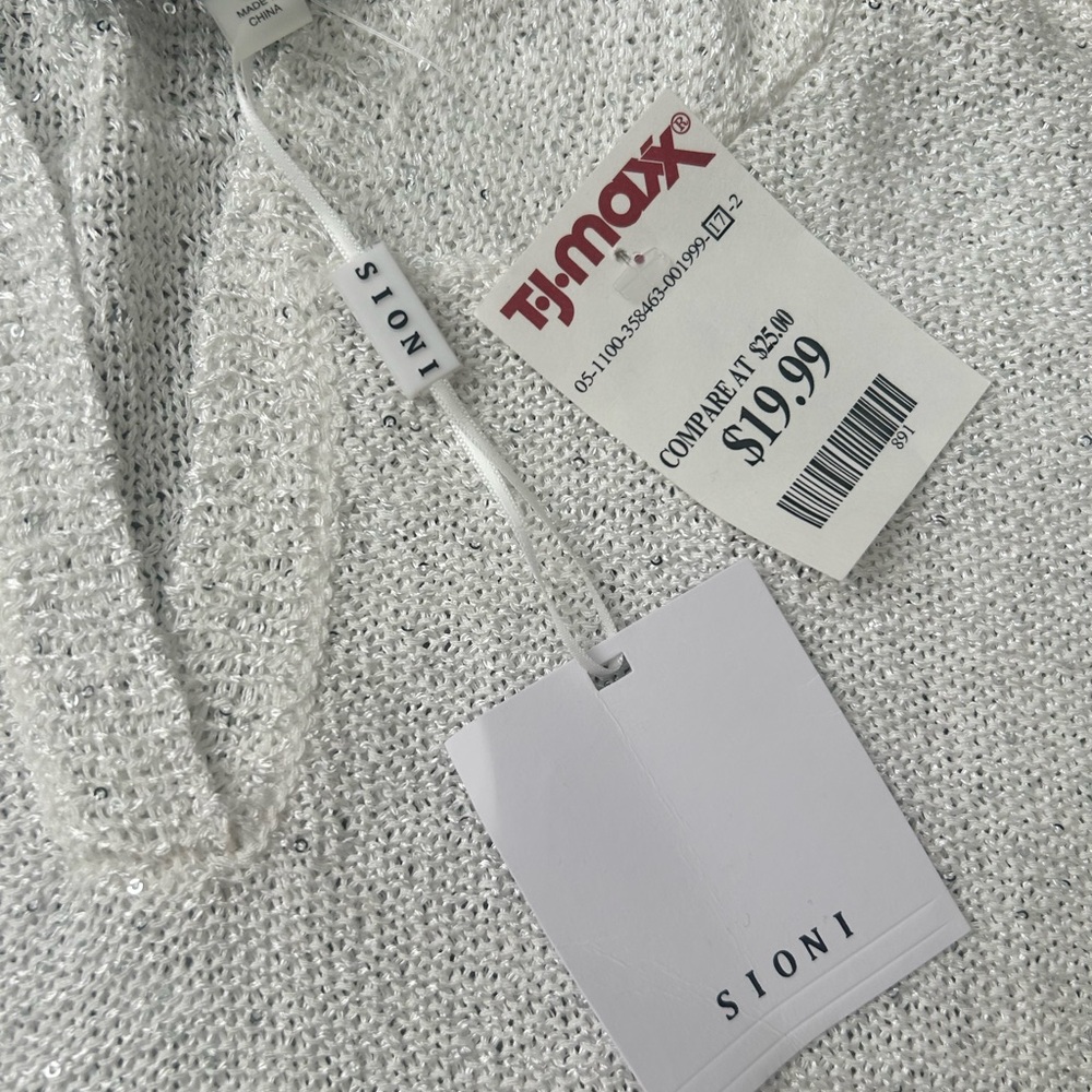 Sioni Sparkling Cream Hooded Sheer Sweater - Picture 4 of 4